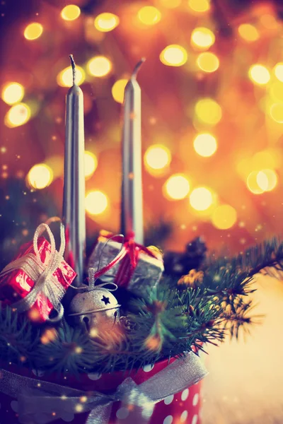 Adornos Navidad Brillante Superficie Madera —  Fotos de Stock