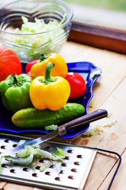 plaka üzerinde ham mevsim sebzeleri ile rende ahşap tablo 