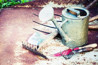 closeup görünümü eski bahçe zemin araçlar