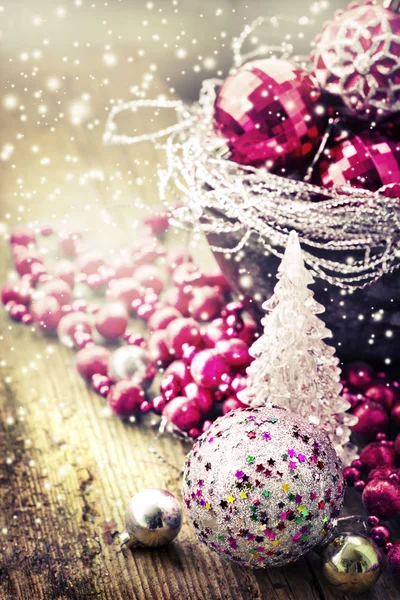 Closeup View Colorful Christmas Decorations Vintage Style — Stock Photo, Image