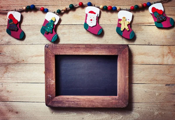 Vista Close Chalkboard Decorações Natal Estilo Vintage — Fotografia de Stock