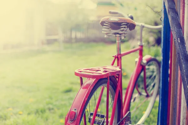 Rotes Oldtimer Fahrrad Steht Park — Stockfoto