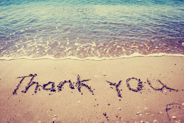 Lettering Sunny Beach Words Thank You Wet Sand — Stock Photo, Image