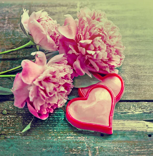 Vista Close Flores Corações Convite Para Dia Dos Namorados — Fotografia de Stock