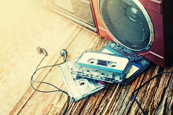 closeup view of vintage record player for cassettes