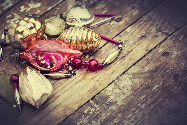 Shiny Baubles Wooden Weathered Table — Stock Photo, Image