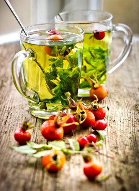 Bitki çayı ve ülke süslemeler güzel vintage bileşimi 