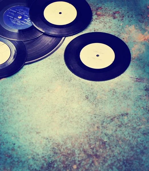 Closeup Pile Vintage Vinyl Records — Stock Photo, Image