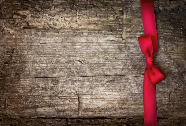 Closeup View Christmas Red Ribbon Decorations Vintage Style Wooden Background — Stock Photo, Image