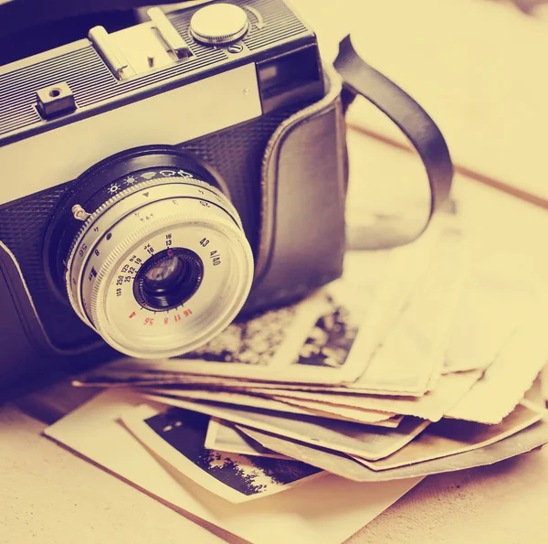 Προβολή Closeup Της Vintage Φωτογραφία Κάμερα Επιλεκτική Εστίαση — Φωτογραφία Αρχείου