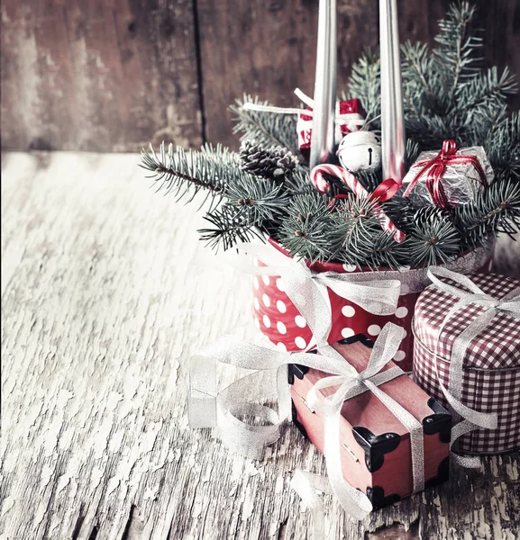 Glossing Christmas Ornaments Wooden Surface — Stock Photo, Image