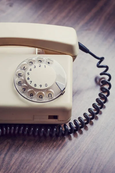 Close Retro Vintage Telephone Wooden Table — Stock Photo, Image