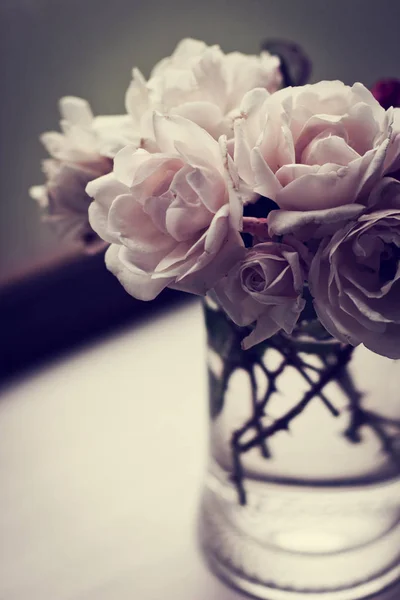 Schöne Zarte Rosen Der Vase Vintage Stil — Stockfoto