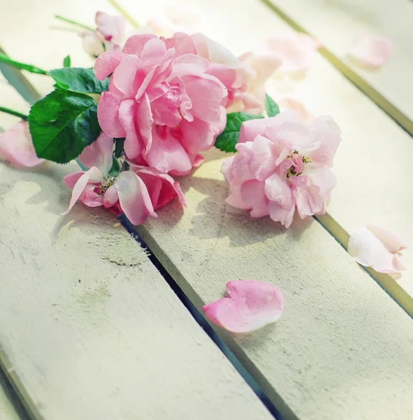 Fresh Cut Peony Roses Wooden Table — Stock Photo, Image