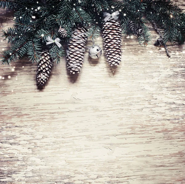 Closeup View Pine Cones Bells Christmas Decorations Vintage Style — Stock Photo, Image
