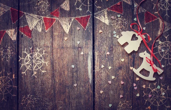 木製の背景の木のクリスマスの装飾のクローズ アップ ビュー — ストック写真