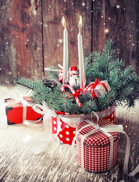 Adornos Navidad Brillante Superficie Madera —  Fotos de Stock