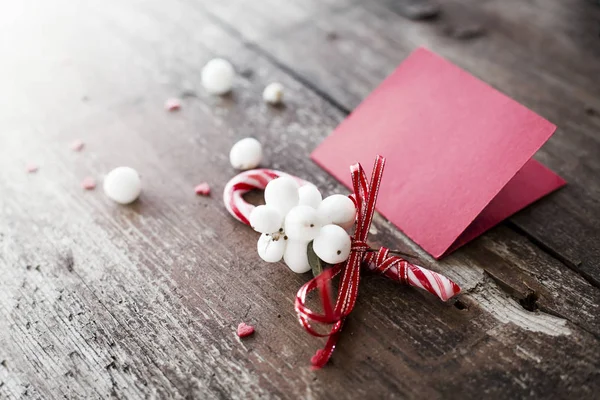 Close Beeld Van Sjabloon Snoep Als Kerstdecoraties Voor Feestdagen Houten — Stockfoto