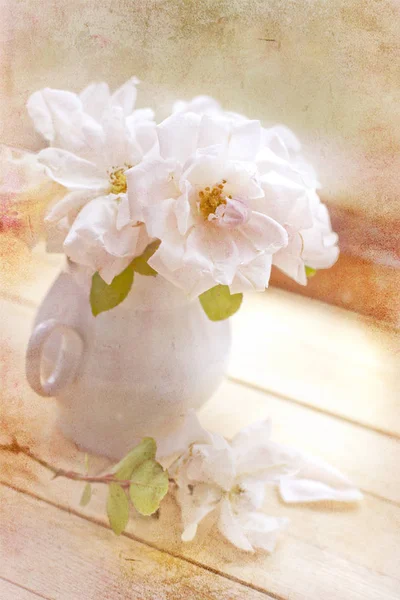 Schöne Zarte Rosen Der Vase Vintage Stil — Stockfoto
