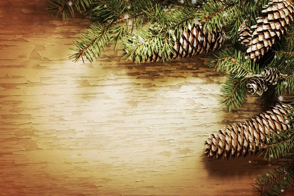 Closeup View Pine Cones Christmas Decorations Wooden Background — Stock Photo, Image