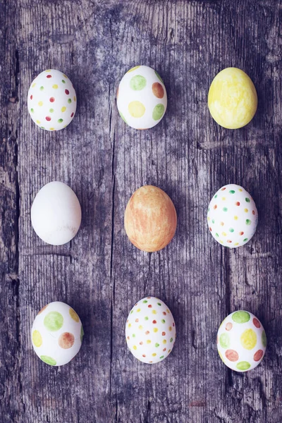 Colorful Painted Eggs Wooden Background — Stock Photo, Image