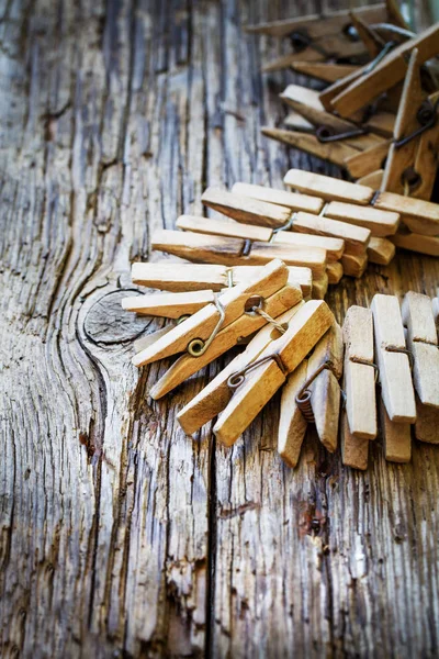 Closeup View Clothespins Wooden Background — Stock Photo, Image