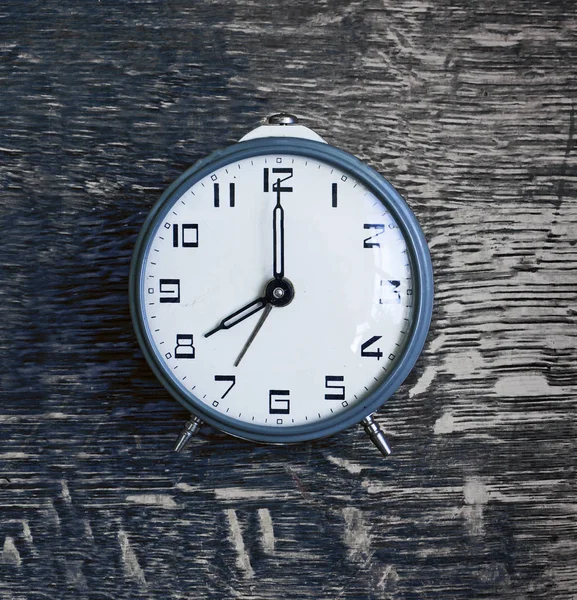 Closeup View Retro Alarm Clock Wooden Background — Stock Photo, Image