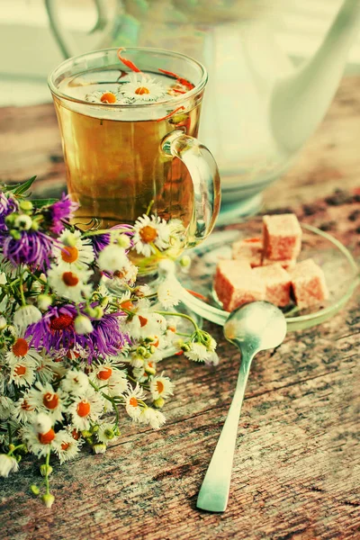 Wyświetlić Zbliżenie Filiżanka Herbata Brązowego Cukru — Zdjęcie stockowe