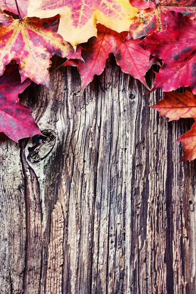 Bovenaanzicht Van Herfstbladeren Geplaatst Hoop Houten Tafel — Stockfoto