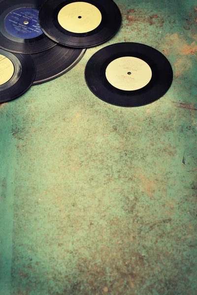 Closeup View Vinyl Records Heap Wooden Table — Stock Photo, Image