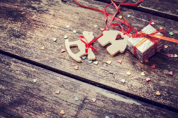 Vista Cerca Las Decoraciones Navidad Madera Estilo Vintage Sobre Fondo —  Fotos de Stock