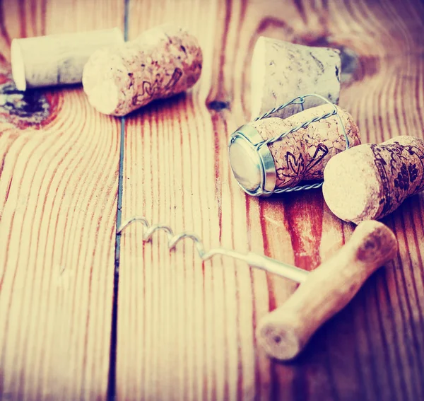 Bunch Wine Corks Wooden Table — Stock Photo, Image