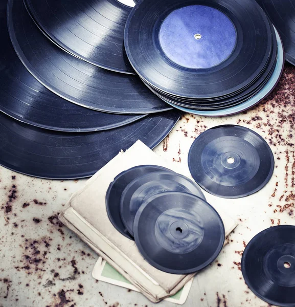 Closeup Pile Vintage Vinyl Records — Stock Photo, Image