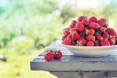 taze kırmızı çilek plaka bahçe ahşap tablo