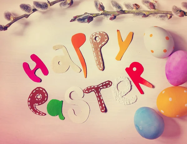 Vista Superior Coloridos Huevos Pascua Felices Cartas Pascua — Foto de Stock