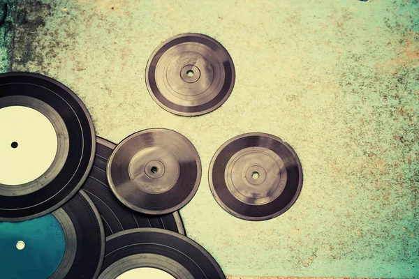 Closeup View Vinyl Records Heap Wooden Table — Stock Photo, Image