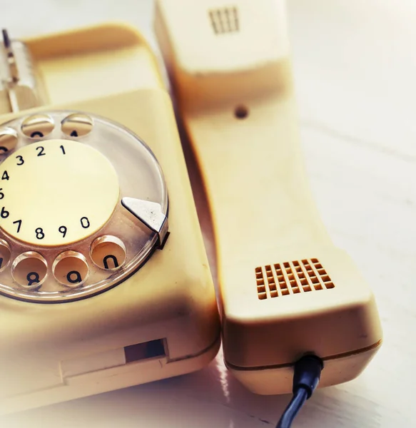 Close Retro Vintage Telephone Wooden Table — Stock Photo, Image