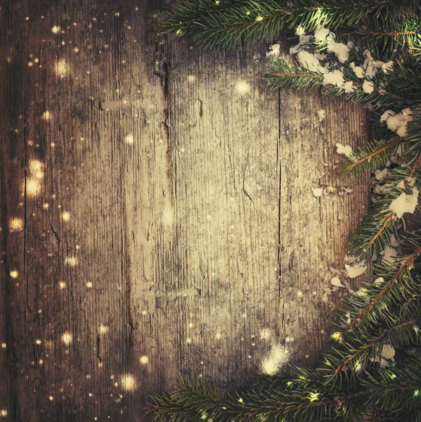 Vista Dall Alto Del Tavolo Legno Decorato Rami Abete Natale — Foto Stock