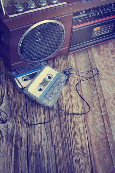 closeup view of vintage record player for cassettes