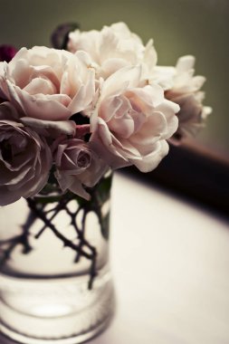 vintage tarzı bir vazoda güzel gül closeup görünümü