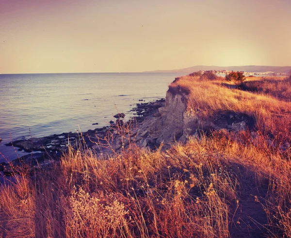 scenic view of beautiful autumnal rocky beach