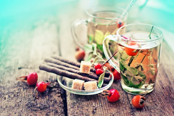 Beautiful Vintage Composition Herbal Tea Window — Stock Photo, Image