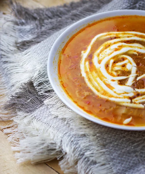 Delicious Soup Sour Cream Table — Stock Photo, Image