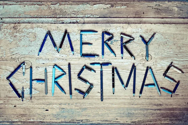 Lettering Merry Christmas Wooden Background — Stock Photo, Image