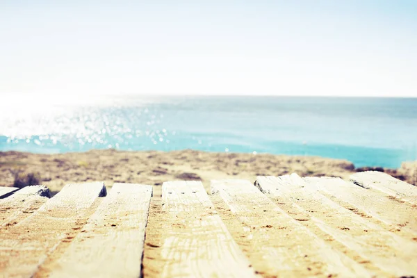 Wooden Footbridge Sandy Beach Summer Vacation Background — Stock Photo, Image