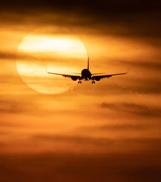 Beautiful sunset with jetTravel concept — Stock Photo, Image