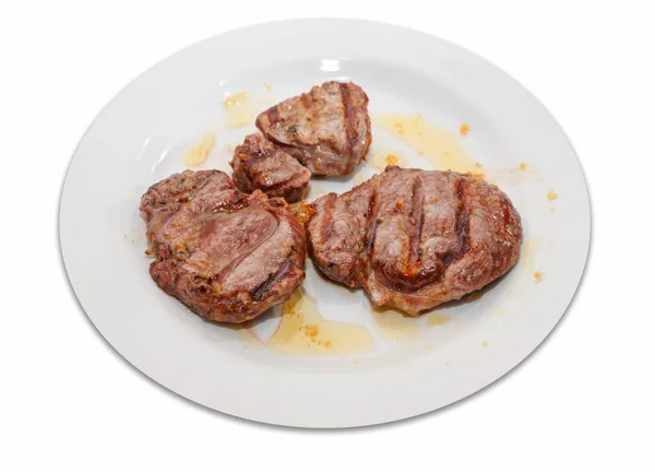 Sirloin steak plaat over Wit — Stockfoto