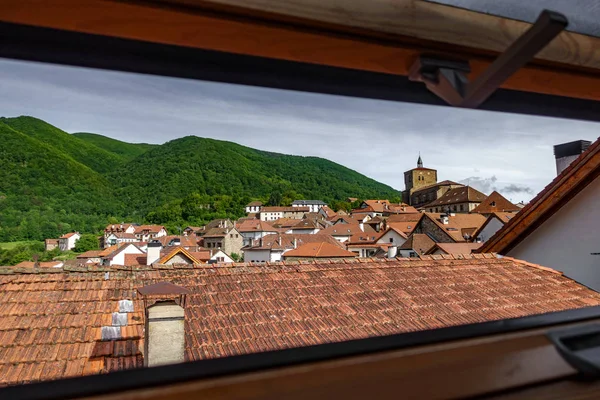 Old town through dormer window