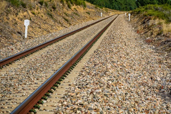 Detalhe ferroviário, ângulo largo vista close-up — Fotografia de Stock