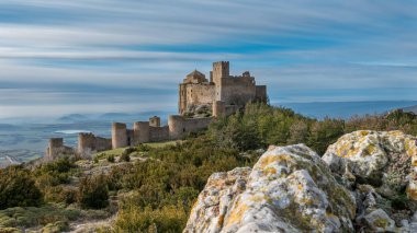 Medieval castle of Loarre in Huesca, Spain. Ultra long exposure clipart